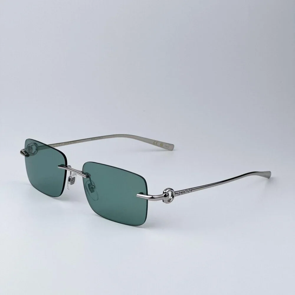 Gucci GG1703S 002 Men BRAND NEW Sunglasses Silver Green Mirror Rectangle